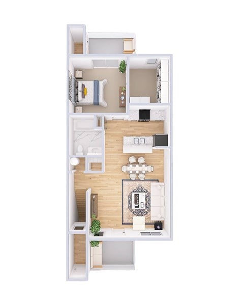 Floor plan for 1 bed, 1 bath, 722 sqft